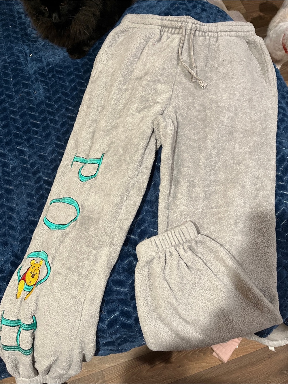 Disney Light Gray Pooh Terry Joggers with Teal Accents